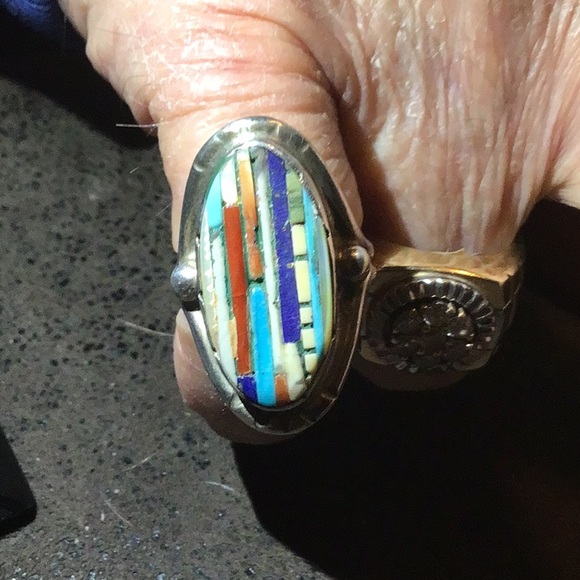 Silver Ring with Multicolor Inlay - Picture 2 of 3